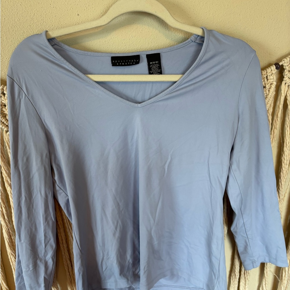 Apostrophe Blue Fitted 3/4 Sleeve Blouse